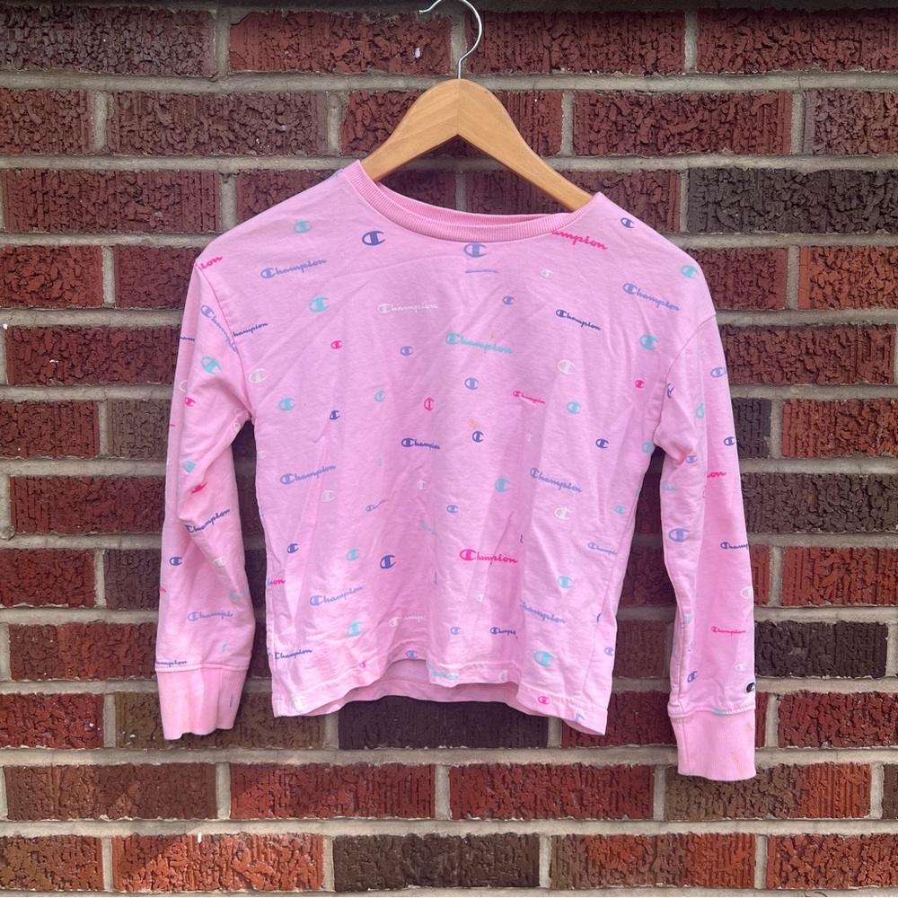 Champion Baby Pink Graphic Label Long Sleeve Top